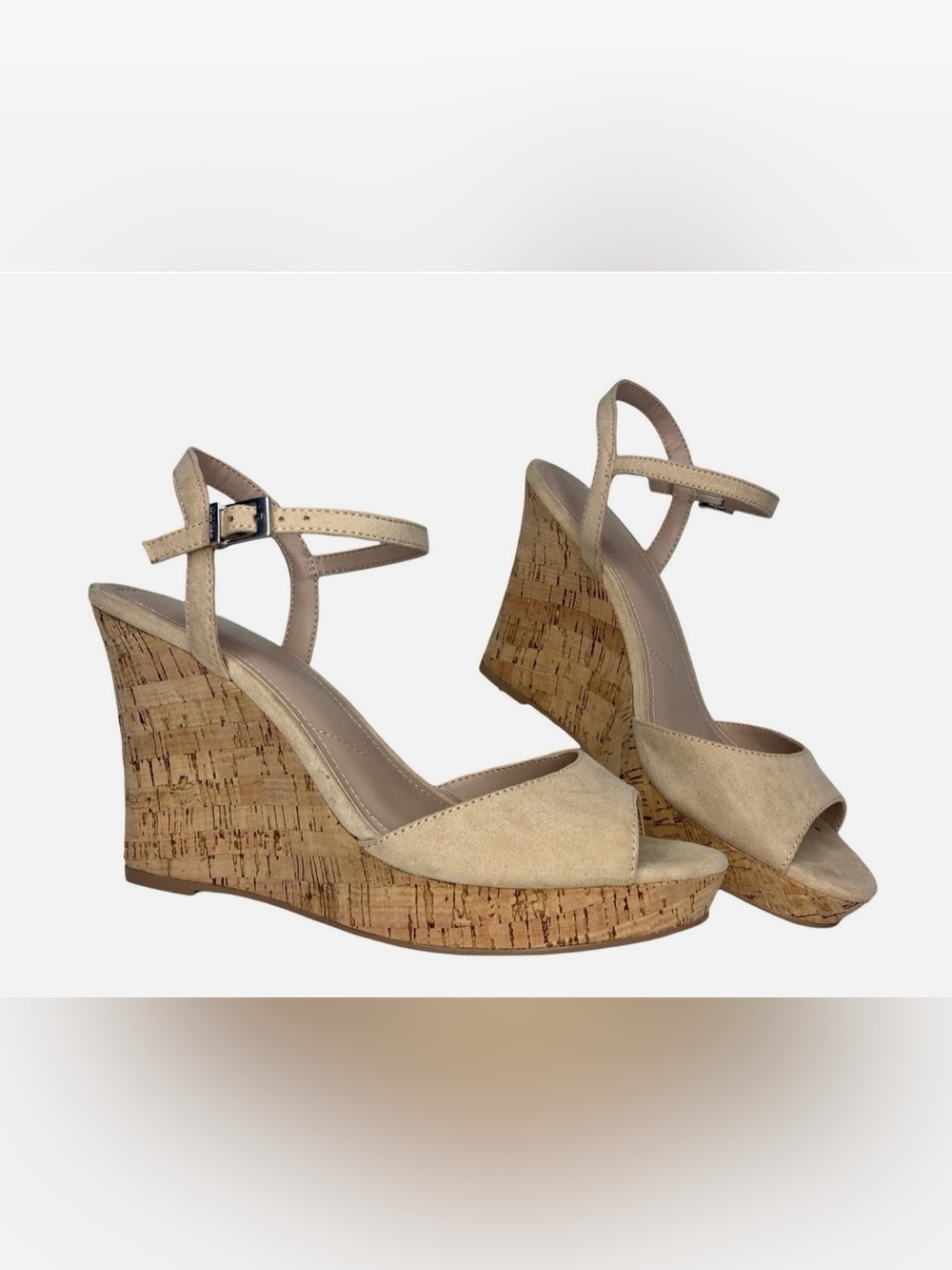 Charles By Charles David Beige Suede Cork Wedge Sandals